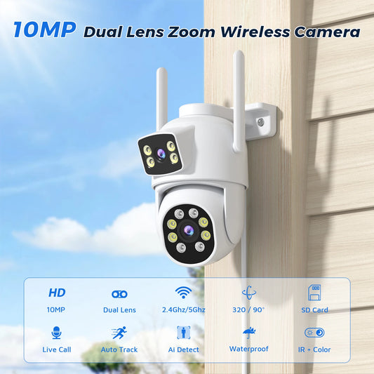 Cámara de Seguridad WiFi 8MP 5K PTZ Exterior con Doble Lente, Visión Nocturna a Color y Seguimiento Inteligente AI